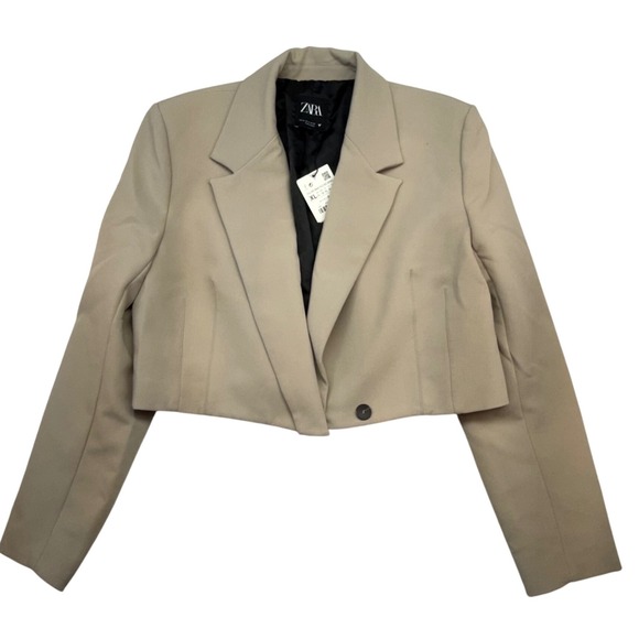 Zara Jackets & Blazers - Zara Cropped Blazer Jacket Women's XL Neutral Beige Business Casual Chic-spot